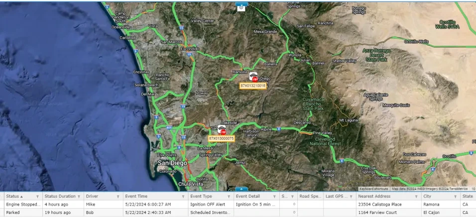 dashboard showing live map and vehicle status