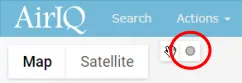 The gray circle icon in the top left of the map, which starts a radius search