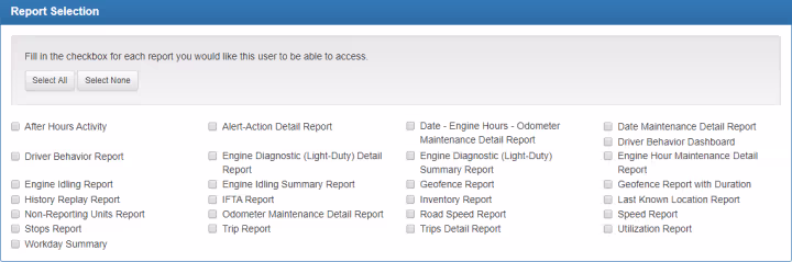 The report permissions that can be granted to a user