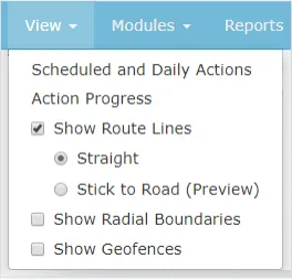 The View menu open on the AirIQ Fleet toolbar