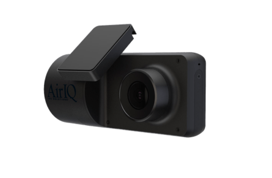 IQ-CAM-12 dual-facing camera, showing its display and the infrared driver-facing lens