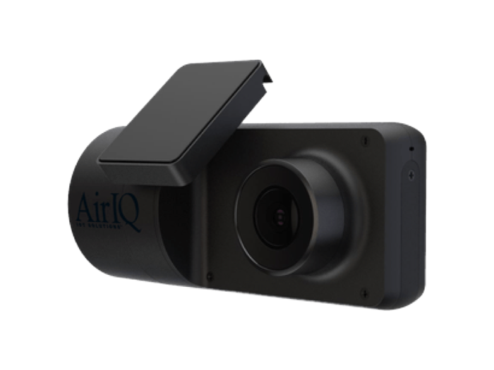 IQ-CAM-12 dual-facing camera, showing its display and the infrared driver-facing lens