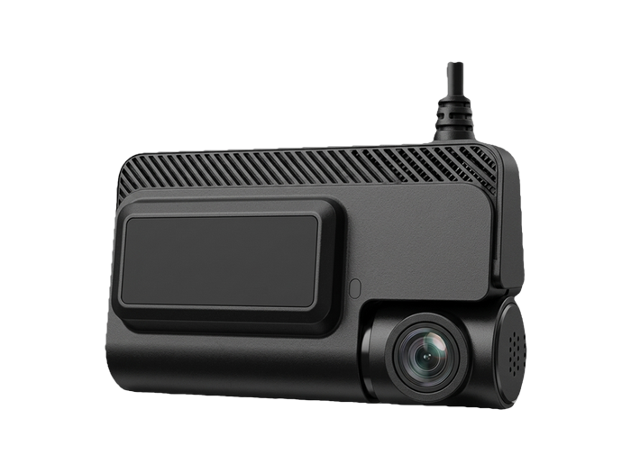 IQ-CAM MC30 compact road-facing camera, shown resting on an open hand
